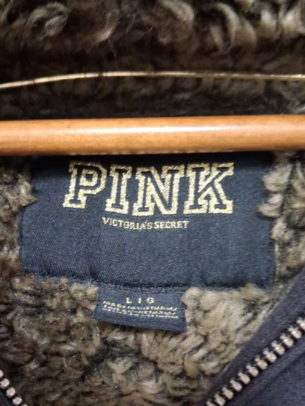 PINK Victoria's Secret Black Jacket with Lined Fur Silver Sequins - Picture 2 of 8